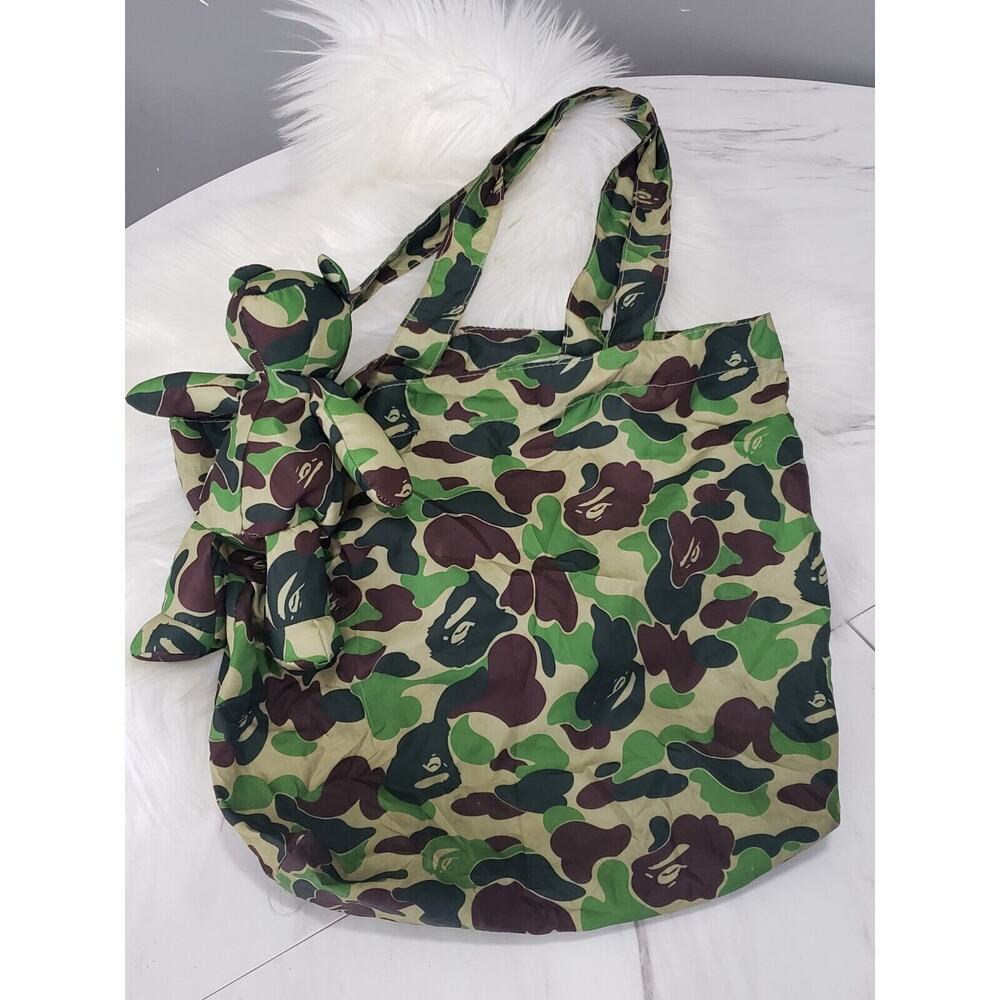 BAPE A Bathing Ape Camo Head Green Bear Eco Bag Packable Tote Bag Keychain